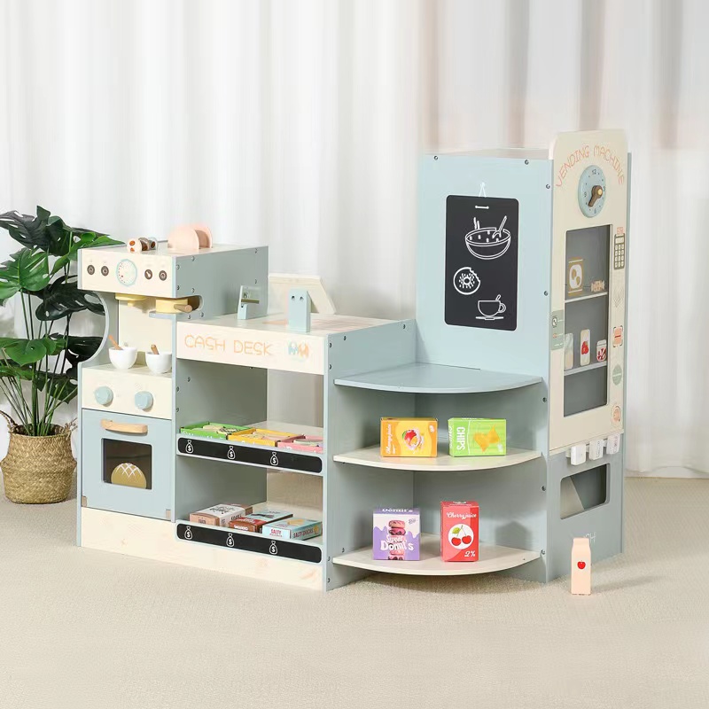 Toy Cash Register - Set Permainan Toko Kelontong Kayu Anak-Anak,
