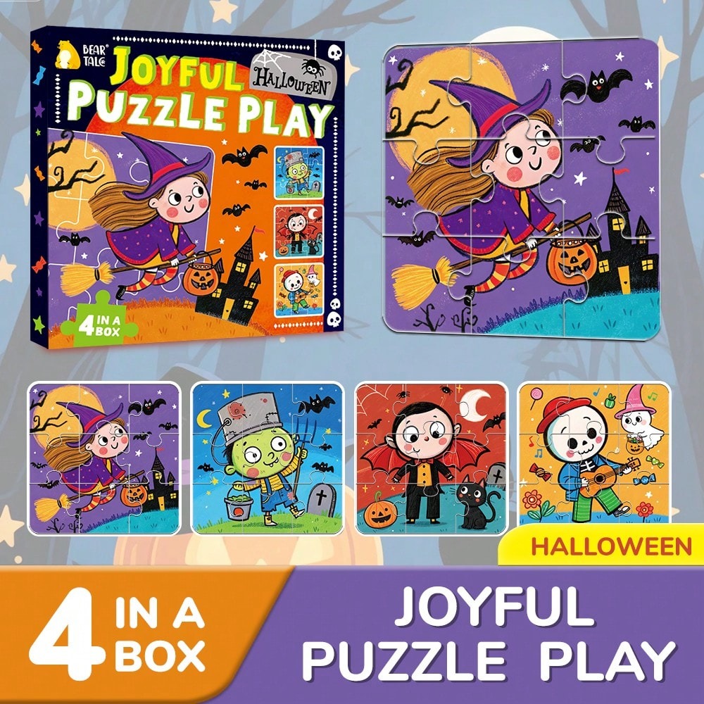 Kids Toys Xmas - Mainan Puzzle Halloween 4-in-1 untuk Anak-anak,